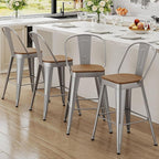 Andeworld Metal Bar Stools Set of 4, 30 inch Bar Height Barstools with Backs Farmhouse Modern High Back Bar Stools with Larger Seat Kitchen Dining Bar Chairs,Silver