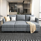 HONBAY Modular Sectional Sleeper Sofa with Storage, Convertible Modular Sectional Sofa with Reversible Chaise Sectional Couch for Living Room, Bluish Grey
