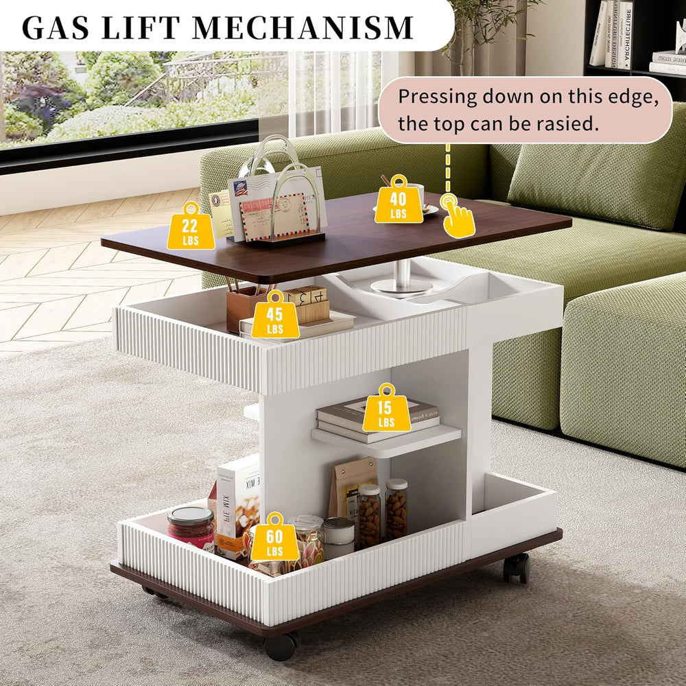 Merax Adjustable End Table with Wheels, Modern Multifunctional Sofa Side Tabl...
