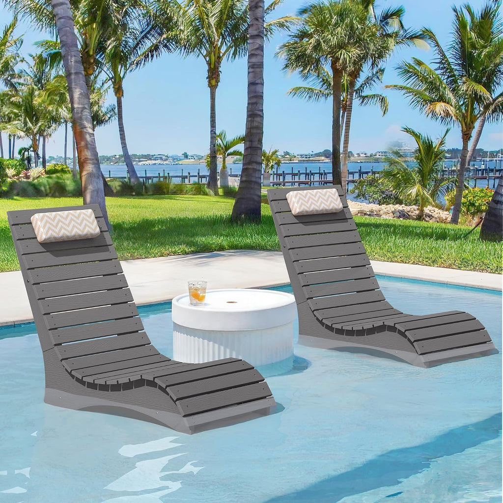 Pool Chairs Set of 2, Fade-Proof for Shallow Water with Headrest | Anti-Floating Pool lounge chairs fit 8–10in baja shelf, tanning chair, all-weather HDPS frame, non-slip build, up to 330 lbs