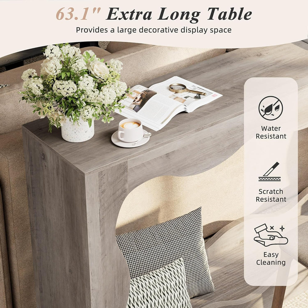 Shintenchi 63 inch Farmhouse Console Table with Storage & LED Light, Long...
