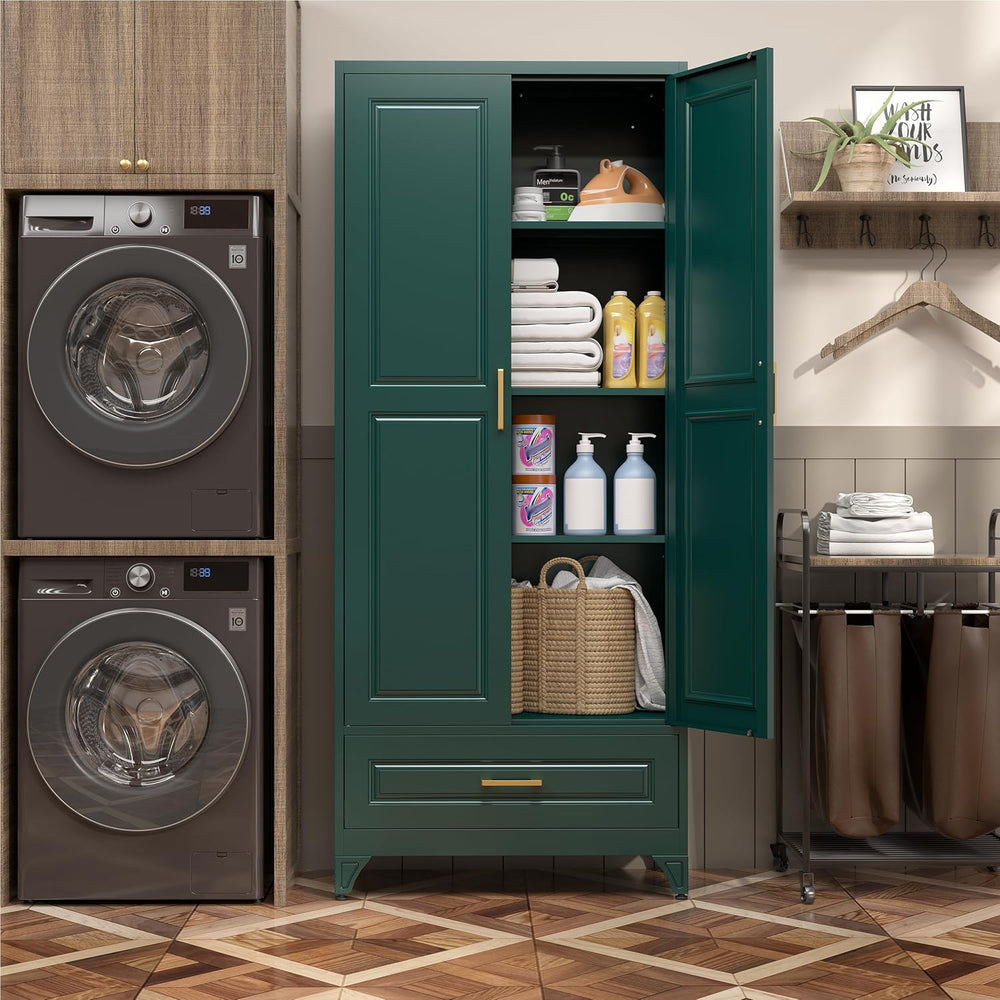 SteeLoong 75" Kitchen Pantry Cabinet with Drawer, Metal Storage Cabinets...