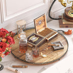24 Inch Lazy Susan Turntable, Heavy Duty Acacia Wood Round Tray for Kitchen | Easy 360 Degree Spin; Raised Iron Rim; 3 Anti Slip Pads; No Assembly; Farmhouse Decor; Pantry, Cabinet, Gift Box