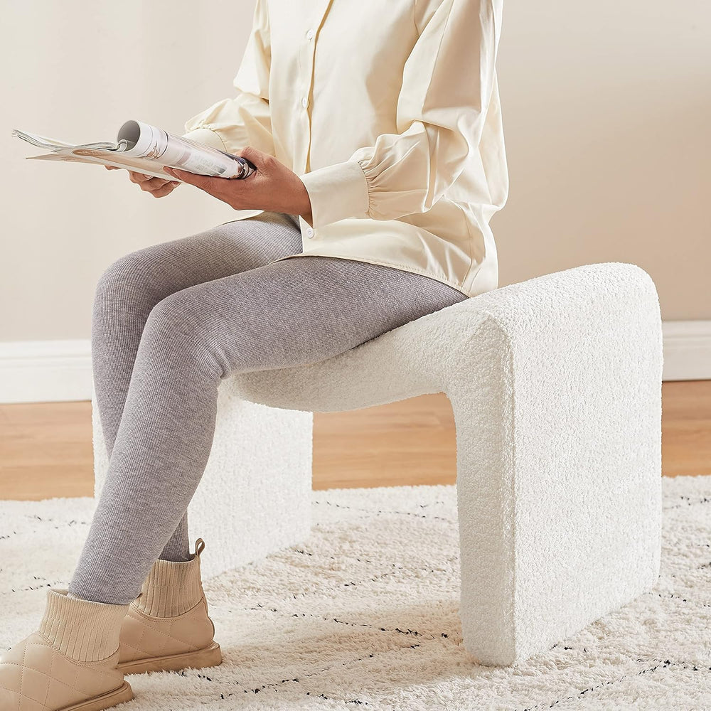 Modern Boucle Ottoman, Vanity Stool Chair, Foot Stool with Wooden Legs Sofa B...