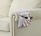 Brilliant Sunshine Pink Rosette and Stripes Patchwork Couch Armrest 5 Pockets Organizer, Slip Resistant Armchair Caddy, Washable Remote Controls Holder, Storage for Magazine, Tablet, Phone, iPad, Rose
