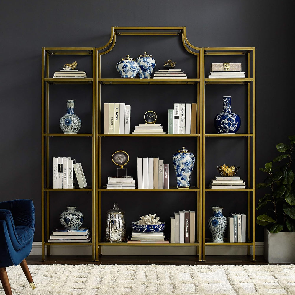 Crosley Furniture Aimee 3-Piece Bookshelf Set, Glass Shelves