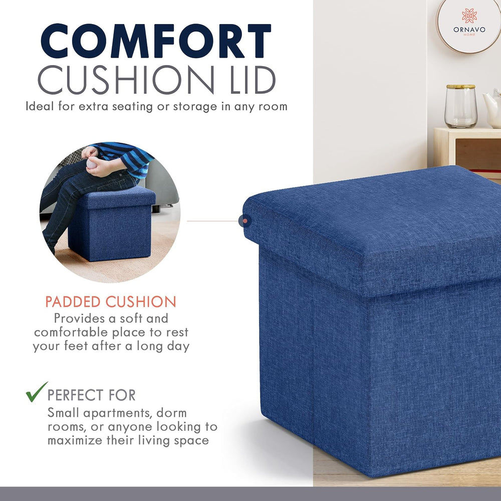 Ornavo Home Small Square Storage Ottoman, Set of 2, 12x12x12, Navy Blue