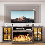 MXV 80'' Fireplace TV Stand, Farmhouse Entertainment Center with 3 Sided Glass TV Stand, Modern Media Console Table with Storage Drawers & Cabinets with LED Flame and Lights for Living Room, Gray