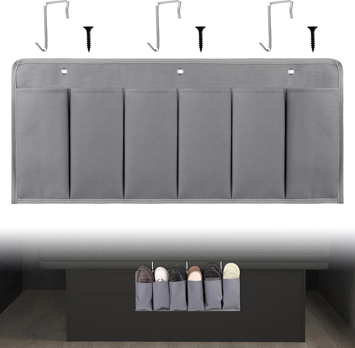 RVZONE RV Shoe Pockets 6 Large Pockets Heavy Hanging Bedside Storage Organizer with Sturdy Hooks for Shoes, Toys and Tools