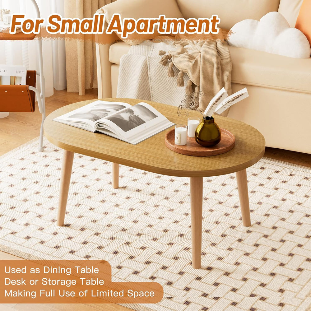 Small Coffee Table, Low Table with Solid Wood Legs, 23.6" Mini Oval Acce...