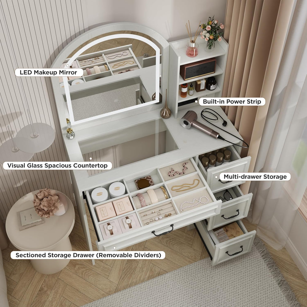 Makeup Vanity Desk with Mirror and Lights 3 Colors, Modern Dressing Table wit...