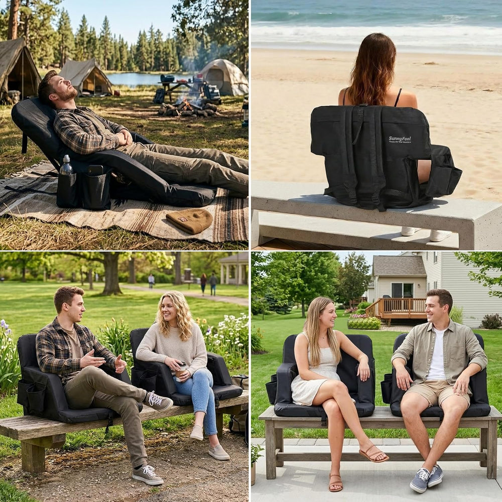 SUNNYFEEL Stadium Seat with Back Support, 4.7" Thick Cushion, 6 Reclinin...