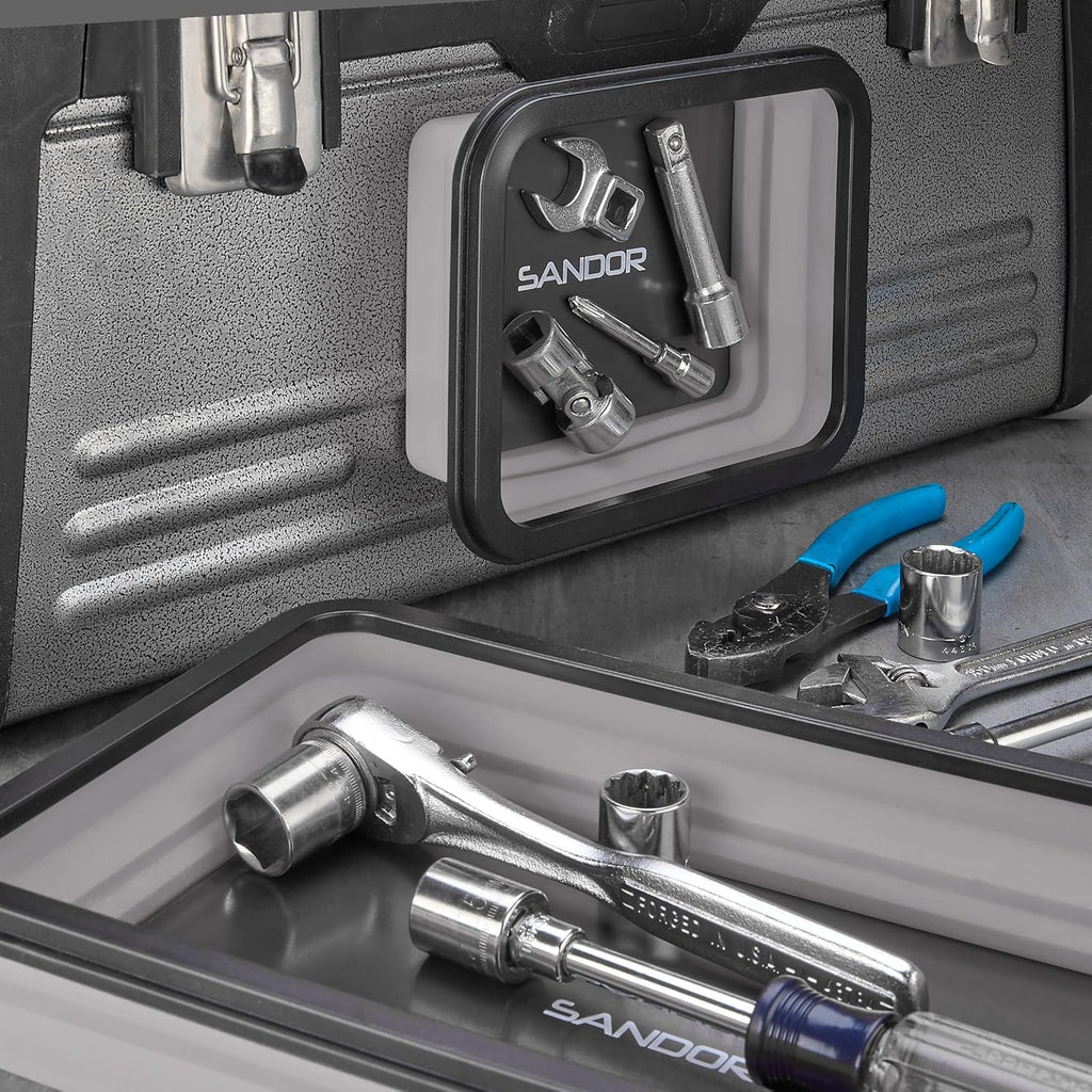 Collapsible Magnetic Parts Tray Set - 3 Different Size Tool Trays for Screw, Bolts, Nuts, Washers, Pins and Other Small Metal Parts, Mechanic Tool Gifts for Men - Light Grey