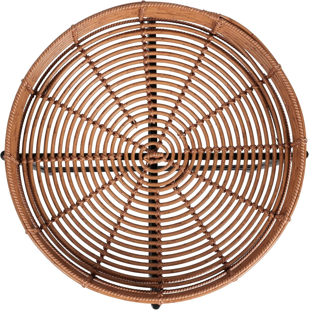 JONATHAN Y Malia 23" Round Faux Rattan Tray Top End Table, Bohemian Wove...