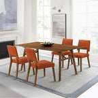 Armen Living Channell Mid Century Modern 5 Piece Walnut Wood Dining Table Set with Orange Fabric
