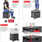 dbest products Quik Cart Sport Collapsible Rolling Crate on Wheels for Teachers Tote Basket 80 lbs Capacity, Made from Heavy Duty Plastic Used as a Seat, Black, Compact