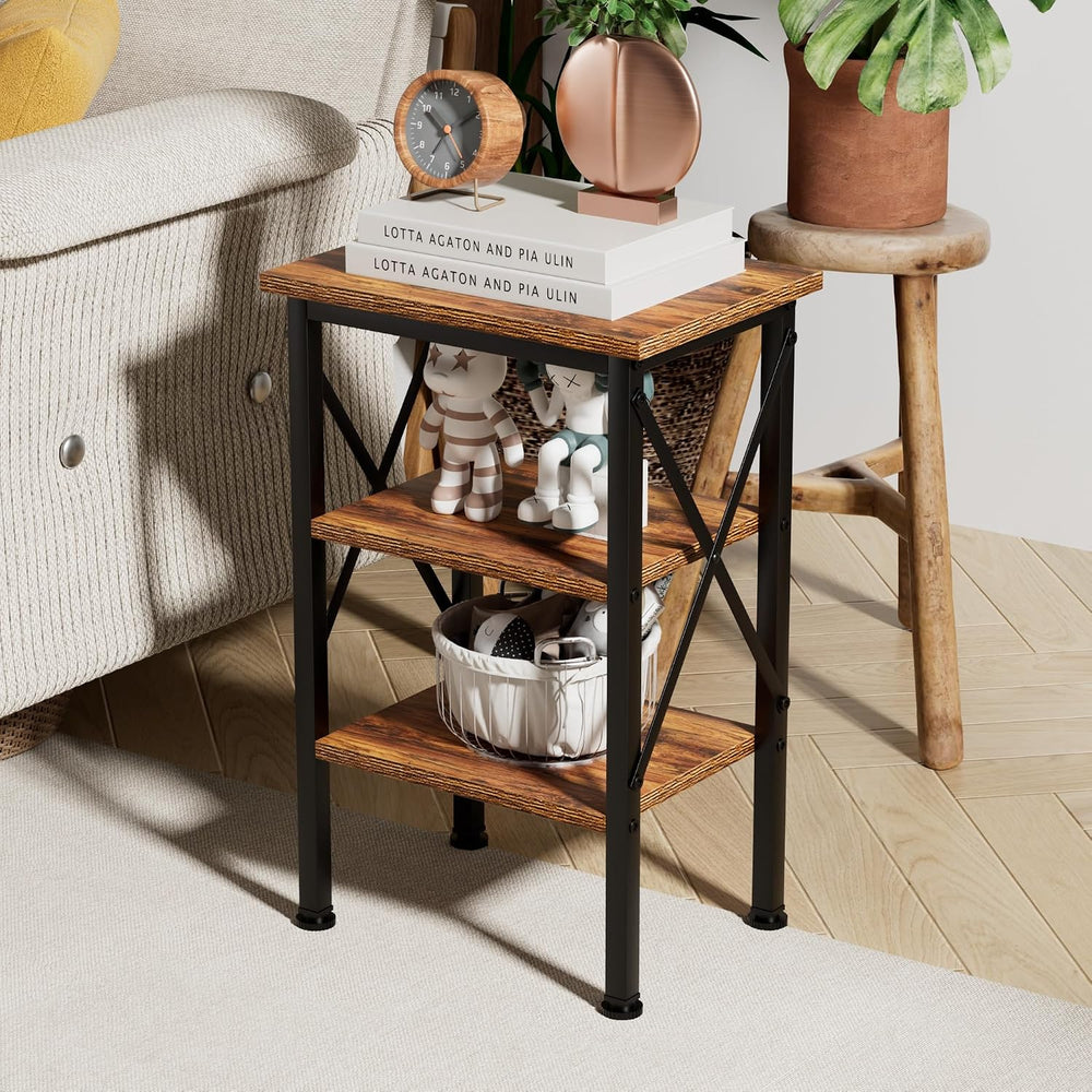 VECELO End Side Table Night Stand,X-Design with Storage Shelf for Bedroom,Liv...
