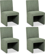 Green Upholstered Dining Chairs Set of 4, Kitchen & Dining Room Chairs, Mid Century Modern Chairs, Linen Dining Chairs with Wooden Frame, Fabric