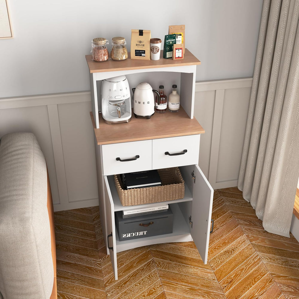 Freestanding Kitchen Pantry with Dawer & Shelf, Double Door, Rectangular ...
