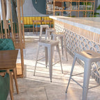 Flash Furniture Commercial Grade 30" High Backless Silver Metal Indoor-Outdoor BarStool with Square Seat