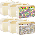 Abbylike 6 Pack Toy Storage Bag Bricks Building Set Car Toy Organization Bags for Traveling Carrying Case, Storage Organizer Puzzles(White)