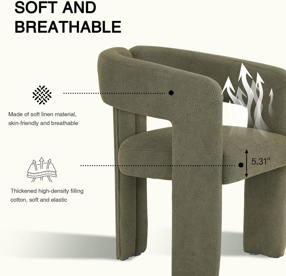adochr Modern Barrel Dining Chairs Set of 6, Upholstered Linen Dining Room Ch...