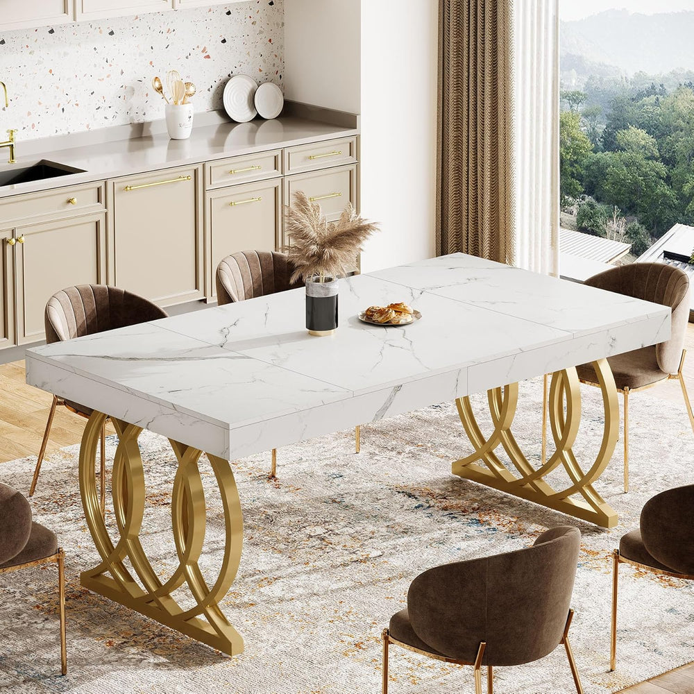 Tribesigns 63-Inch Dining Table for 4-6, Modern Kitchen Table with Faux Marbl...