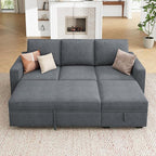 HONBAY Modular Sectional Sleeper Sofa with Pull Out Bed, L Shaped Sofa with Storage, Modular Sectional Couches for Living Room, Bluish Grey