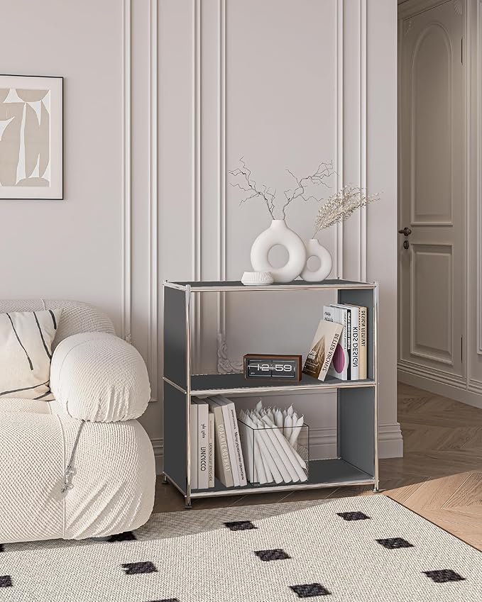 32-Inch 2-Tier Metal Bookcase, Open Shelf Storage Organizer for Living Room, ...