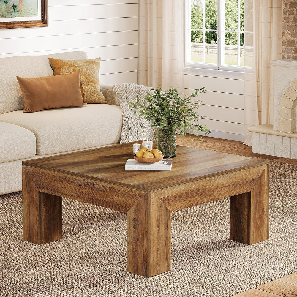 Tribesigns Farmhouse Square Coffee Table for Living Room, 39.37-Inch Low Larg...