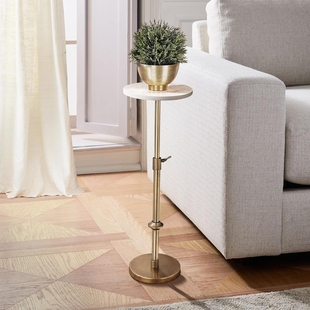 Marble Side Table Mid-Century Design – 29” Round Table with Antique Brass Ped...