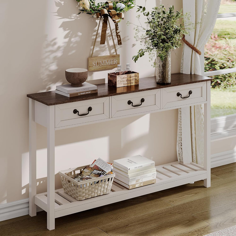 ChooChoo 53" Farmhouse Entryway Table with 3 Drawers and Storage Shelf |...