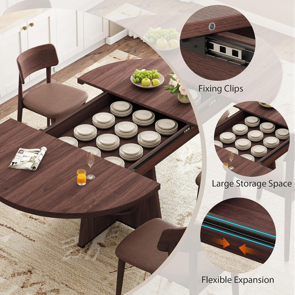 Extendable Dining Table, Round Kitchen Dining Room Dinner Table with for 4 6 ...