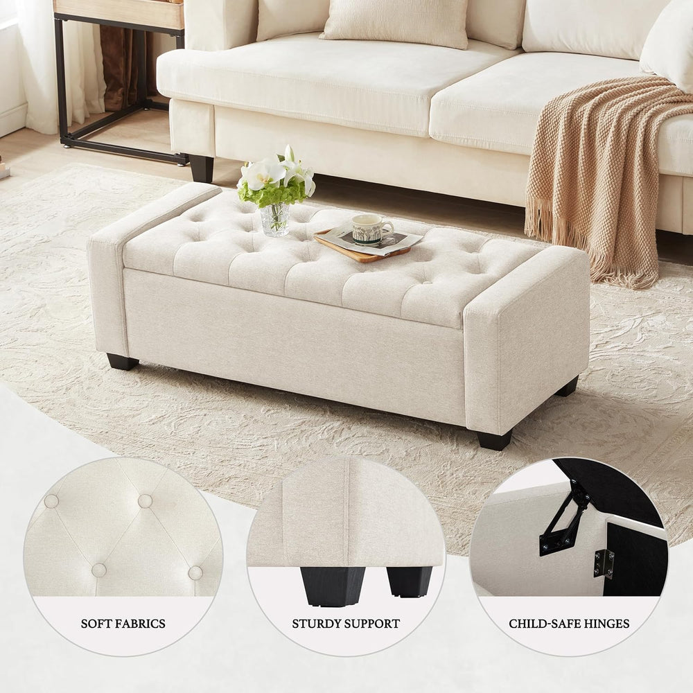 Huatean Home 48" Ottoman with Storage, Beige Storage Ottoman Bench | Uph...