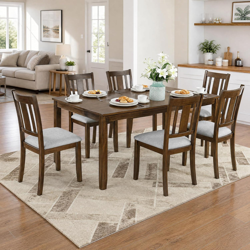 7-Piece Dining Table Set, Counter Height Kitchen Set with Rectangular Table &...