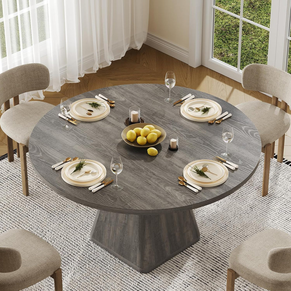 ONBRILL 47 Inch Round Dining Table for 4-6,Square Pedestal Base,Grey | Circle...