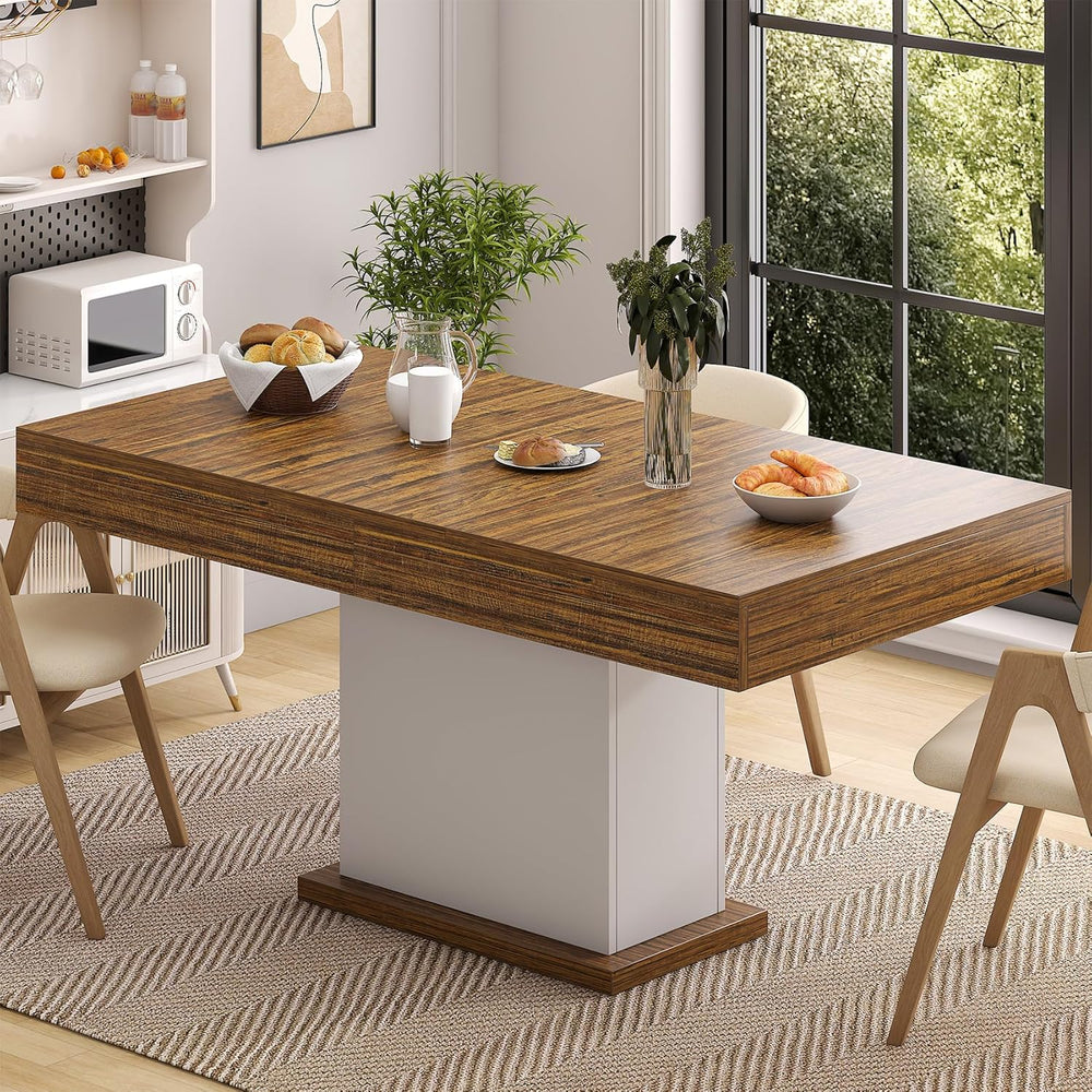 Dining Table with Drawers for 4-6 People, 55 Inches Dinner Table with Led Lig...