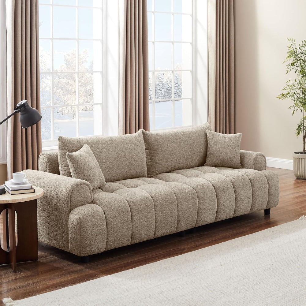 VANOMi Boucle Sofa Couch, 91" Comfy Tufted Upholstered Cloud Couches, Mo...