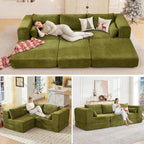 106" Chenille Folding Convertible Sleeper Sofa Bed, Green Pull Out Floor Modular Couch with Pillow, Memory Foam Boneless Couchs Sectional for Living Room Bedroom (3, Green)