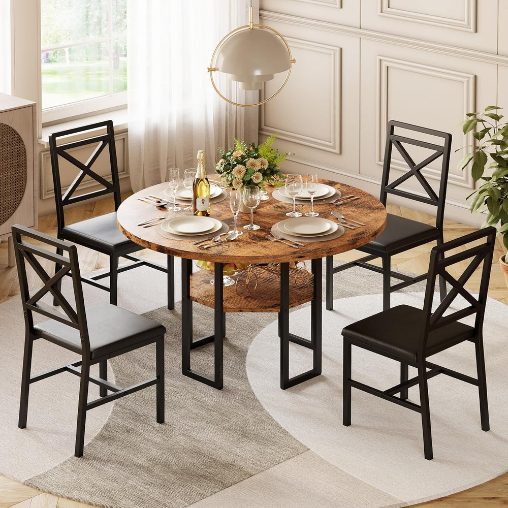 IRONCK Dining Table Set for 4, Round Dining Table and Chairs, Kitchen Table a...