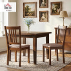 HOMCOM Dining Chairs Set of 2, Solid Wood Kitchen Chairs, Mid Century Modern Linen Fabric Upholstered for Dining Room, Living Room, Walnut Frame and Taupe Upholstery