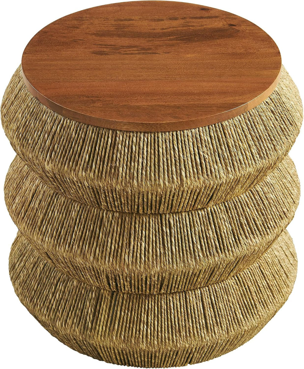 Modway Maris Hand-Woven Seagrass and Wood Round Side Table – 18 Inch Drum End...