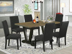 East West Furniture V676DR124-7 7 Piece Dining Room Table Set Consist of a Rectangle Dining Table with V-Legs and 6 Black Color Linen Fabric Upholstered Chairs, 36x60 Inch, Multi-Color