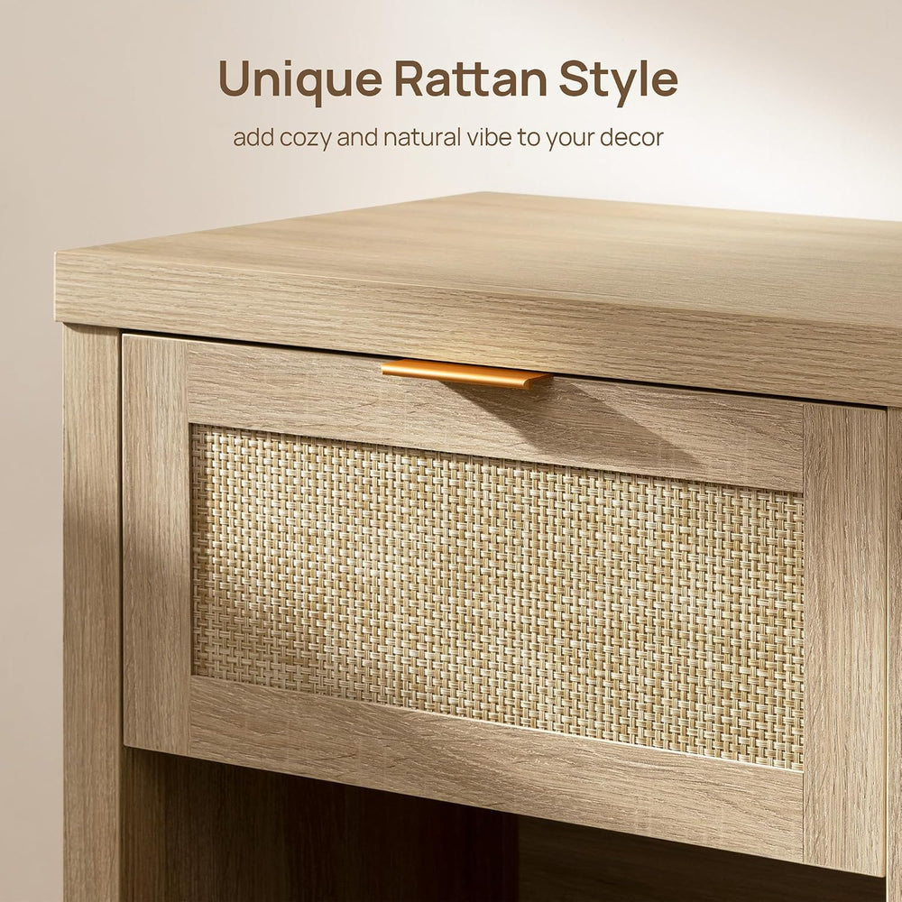 SICOTAS Nightstands Set of 2 Rattan Night Stand with Drawer | Farmhouse Bedsi...