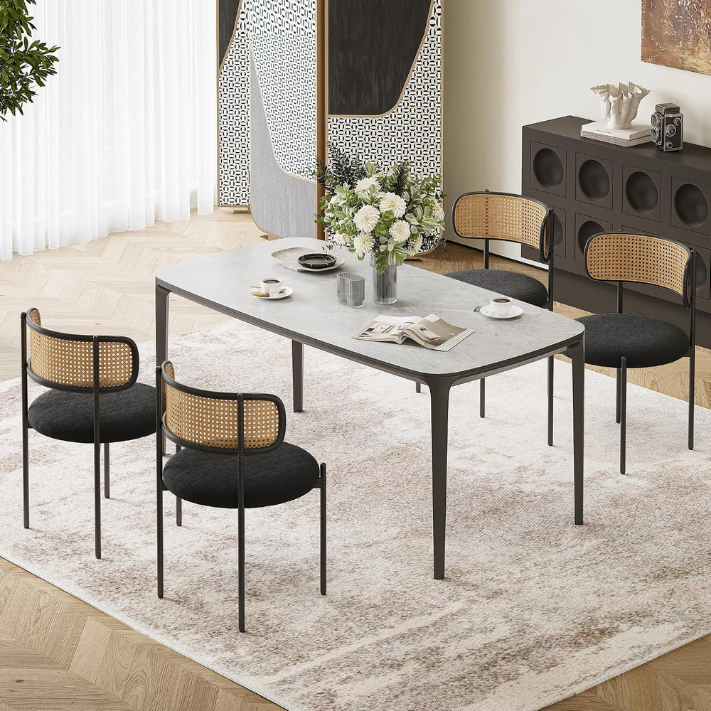 Farini Dining Chairs Set of 4,Mid-Century Modern Kitchen Chair Rattan Backres...