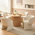 NORDICANA Barrel Dining Room Chairs with Arms, Faux Fur Accent Chairs Set of 4, for Kitchen, Living Room, Upholstered Armchairs, Off-White
