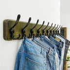 Dseap Coat Rack Wall - Heavy-Duty 38-1/4" Long, with Reinforced 10 Custom Tri-Hooks, Solid Wood Wall Hanger for Coats Hat Jackets - Rustic Farmhouse Entryway Storage,Weathered Green & Black,Pack of 2
