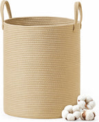 SONGMICS Laundry Hamper, Cotton Rope Laundry Basket with Handles, for Children, Toys, Clothing, Living Room, Bedroom, 15.8 Gallons, 13.8 x 13.8 x 19.7 Inches, Yellowish Brown URLH061KZ01