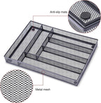 WuGeShop Desk Drawer Organizer with 6 Compartments, Mesh Drawer Organizer Tray for Stationery, Office Supplies Desktop Storage, Black