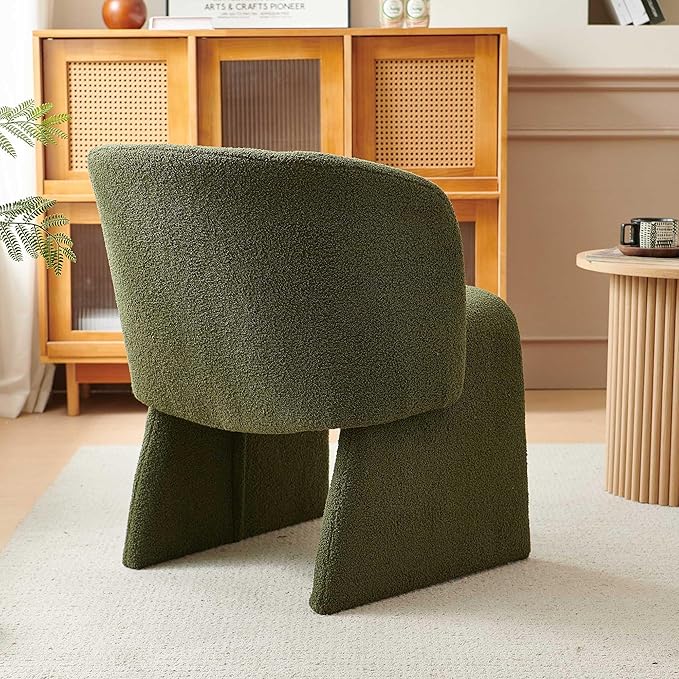 NORDICANA Barrel Dining Room Chairs with Arms, Faux Fur Accent Chairs Set of 4, for Kitchen, Living Room, Upholstered Armchairs, Green